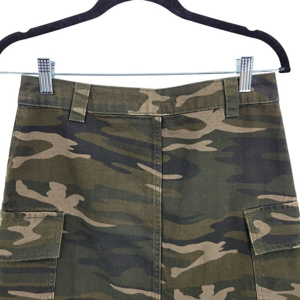 Top Shop Army Green Camo Mini Skirt Sz 6 Denim Cargo Military Streetwear Grunge - Picture 11 of 13